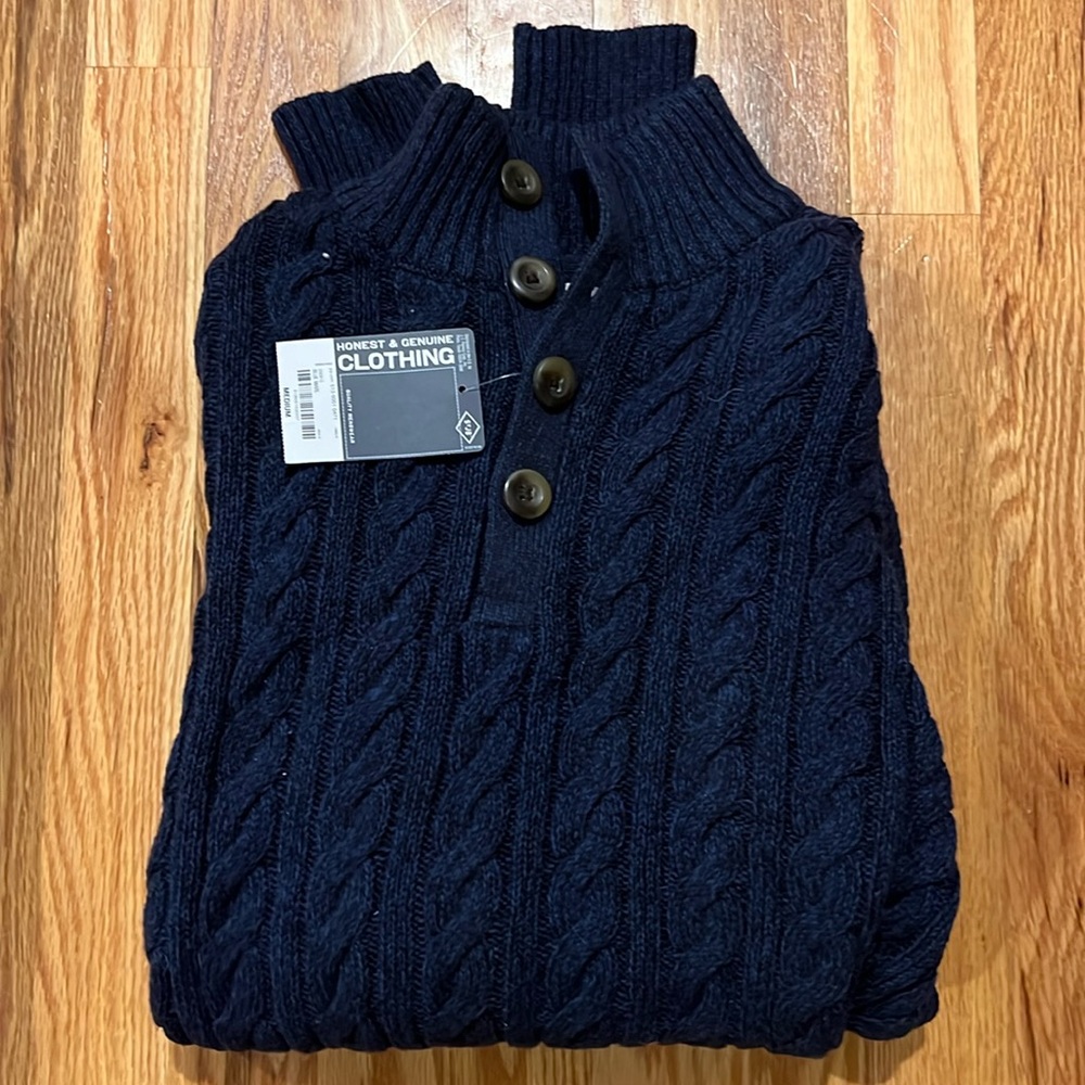 Brand new  St Johns Bay 4 button Sweater, Blue ,Medium